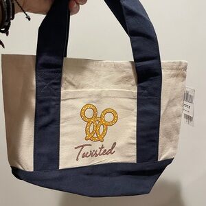 Disney parks Mickey pretzel Canvas Tote Bag - Navy and Cream